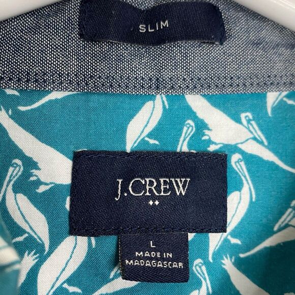 J Crew Shirt Mens L Blue Button Down Slim Fit Hawaiian Casual Birds Beach Preppy - Picture 3 of 11